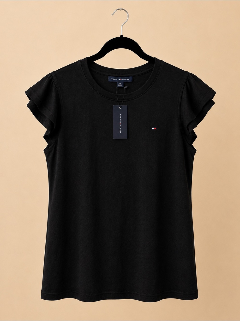 Tommy Hilfiger Black Ruffle Cap Sleeve Tee